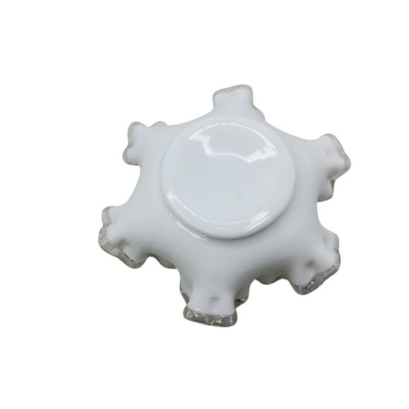 Vintage Fenton Silver Crest White Milk Glass Ruffled Edge Bowl Decorative Center - Picture 5 of 5